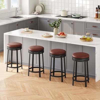 Swivel Bar Stools, 24" Round Bar Chairs, Backless Modern Breakfast Chairs with PU Leather Upholstered for Kitchen Islands, Bar, Cafe