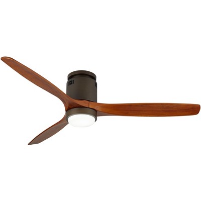52" Casa Vieja Modern 3 Blade Low Profile Hugger Indoor Ceiling Fan with Light LED Dimmable Remote Bronze Walnut Wood House Bedroom Home
