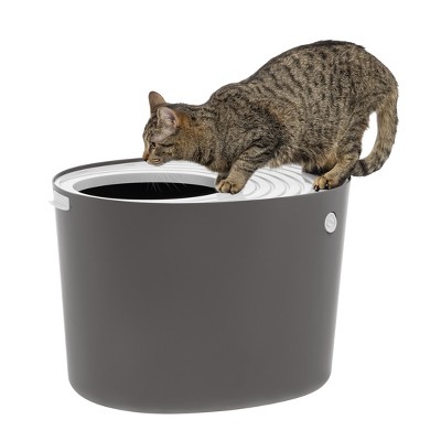 IRIS USA Top Entry Cat Litter Box Litter Particle Catching Cover and Privacy Walls with Scoop, Cat Pan
