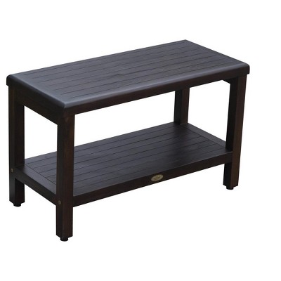 DecoTeak® Eleganto® 30" Teak Wood Shower Bench with Shelf in Woodland Brown Finish
