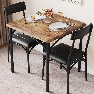 Dining Table Set for 2, with Upholstered Chairs, for Small Space, Apartment