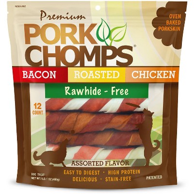 Pork Chomps Assorted Flavors Twist Chewy Treats Dog Treats - 17oz/12ct