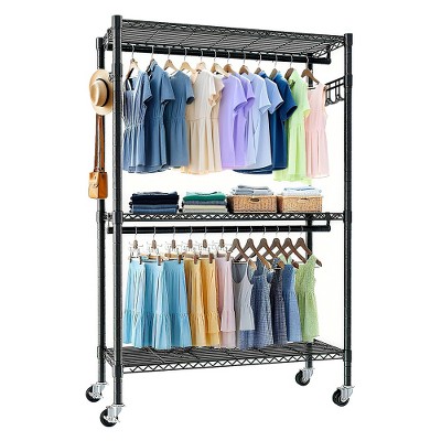 LIVAREEmlen Heavy Duty Garment Rack, Rolling Clothes Rack, Freestanding Closet Organizer