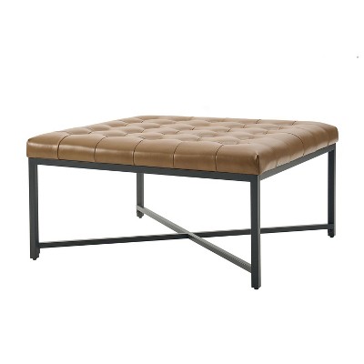 Genaro Modern Genuine Leather Bench with X-Shaped Metal Base|HULALA HOME
