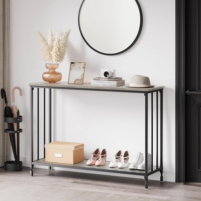 Narrow Entryway Table, Console Table with Storage Shelves, Thin Behind Couch Table, Skinny Sofa Table, Gray Entry Tabley