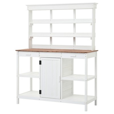 Gulches 66" White Farmhouse Garden Workstation with Planter Stands and Holders