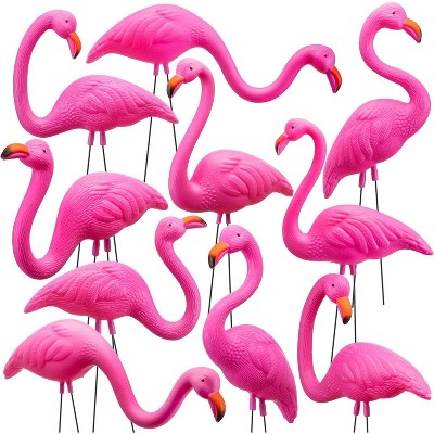Joyfy 10 Pack Small Yard Flamingo Decor Set, Mini Pink Flamingo Yard Decorations for Sidewalks, Outdoor Garden, Luau Party Gift, Tropical Party Decor