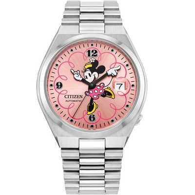 Citizen Unisex Automatic Tsuyosa Minnie Mouse Watch, Silver-Tone Stainless Steel Bracelet, Pink Dial