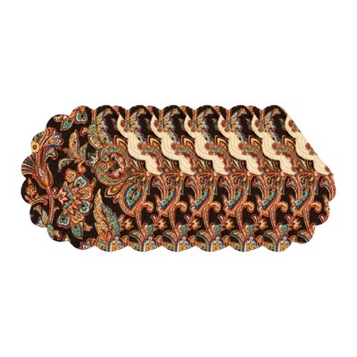 C&F Home Dorothy Autumnal Brown Quilted Scalloped Paisley Floral Accents Placemats Set of 6, 17"