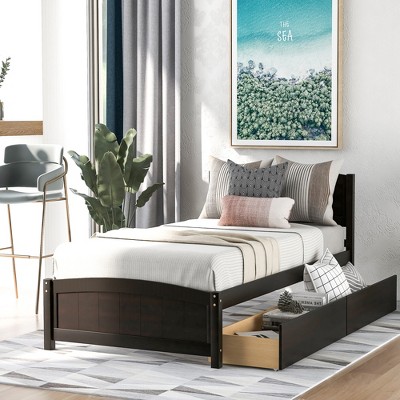 Twim Size Wood Platform Bed with Two Drawers