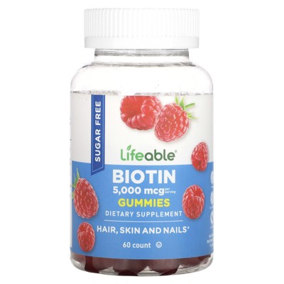 Lifeable Biotin Gummies, Sugar Free, Natural Raspberry, 60 Gummies (2,500 mcg per Gummy)