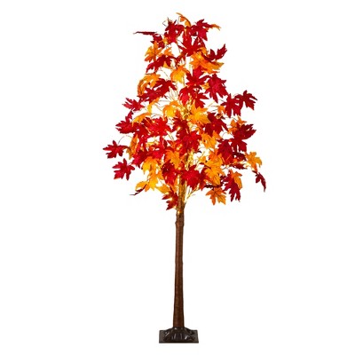 Nearly Natural 7-ft Pre-Lit Autumn Weeping Maple Artificial Fall Tree with 450 Warm White LED Lights