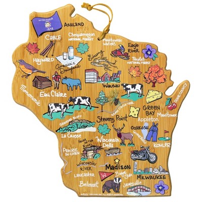 Totally Bamboo Wisconsin Fish Kiss Cutting Board: Lightweight Bamboo, Multicolored, 12"x13", Hand Wash, 1.68 lbs