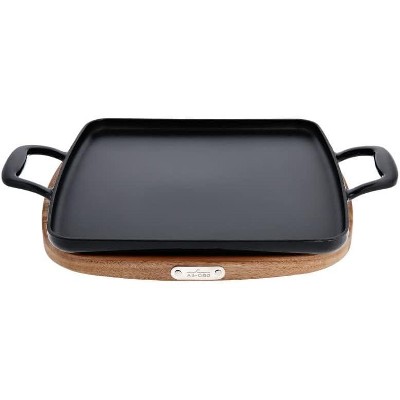 All-Clad Cast Iron Enameled Square Griddle with Acacia Trivet 11 Inch