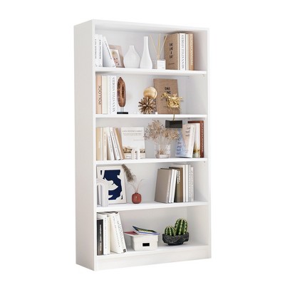 Lirago Adjustable 5-Shelf Wooden Bookcase-Freestanding Home Office and Living Room Storage White 11.6"Wx33"Lx60"H