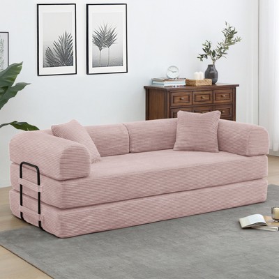 Dolonm 77.9" Teddy Corduroy Sofa Foldable sofa Bed Compressed boneless sofa with 2 cushions