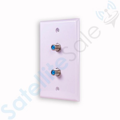 SatelliteSale Coaxial Wall Plate Female to Female F-Type RG-6 2.4GHz Universal Connector White With Screws and a Wall Bracket Included
