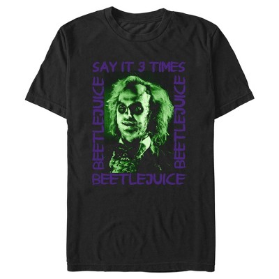 Men's Beetlejuice Say It 3 Times Green Portrait T-Shirt