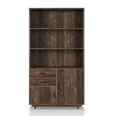 HOMES: Inside + Out 69.8" Tappan Bookcase with Cabinet Reclaimed Oak: Farmhouse Style, 5 Shelves, 2 Drawers