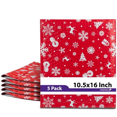 Fosmon 10.5 x 16 #5 Christmas Holiday Poly Bubble Mailer Gift Wrap, Lightweight Water/Dust/Shock/Tear Resistant Padded Shipping Envelopes