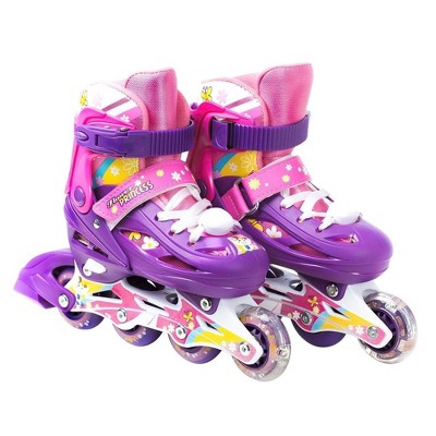 TITAN Flower Princess Girls Inline Skates with LED Light-up Front Wheel and LED Laces, Multi-Color, Kid Size Small (Flower Princess Large Skates)