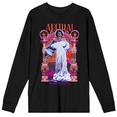 Aretha Franklin Queen Of Soul Poster Crew Neck Long Sleeve Men's Black Tee