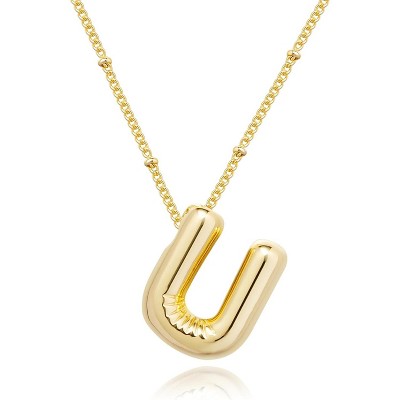 Bubble Initial Necklace; 14K Gold Plated Balloon Letter Pendant; Custom Name Jewelry; Trendy Chunky Gift for Women