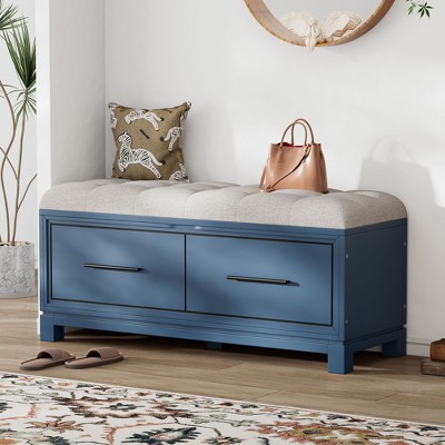 TUYOHW Shoe Bench with Removable Cushion, Entryway Bench with Hidden Storage for Living Room, Entryway and Hallways, Navy