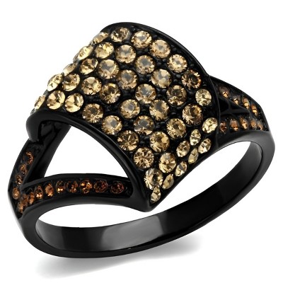 Slickblue Ip Black Pave Ring for Women, Stainless Steel with Smoked Quartz Synthetc Crystals, Crossover Design, 5–10