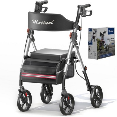 TopComfy Baby Walkers Foldable Rollator Walkers with Seat for Seniors, 350 lb Capacity, 8 Big Wheels, Sophisticated, Silver, 21.46"*8.07"*18.31"