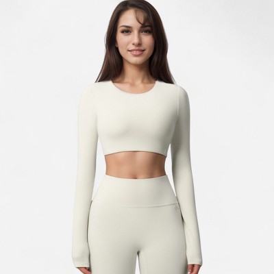 Anna-Kaci Active Women's Active Crop Top with Crew Neckline Seamless Stretch Fit and Thumbhole Cuffs