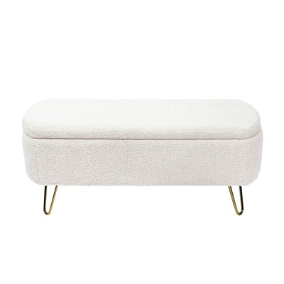 Tramull Faux Fur Storage Ottoman Bench with Gold Legs, Upholstered End of Bed Bench with Seat Storage for Bedroom & Entryway