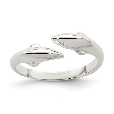 Black Bow Jewelry Kissing Dolphins Toe Ring in Sterling Silver
