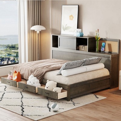 KIGFTSOD Full Size Wooden Daybed with 3 Storage Drawers and USB Ports