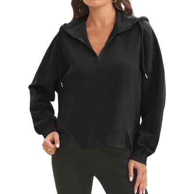ATHLECHIC Women's Cropped Long Sleeve Half Zip Pullover Oversized Hoodie Sweatshirts