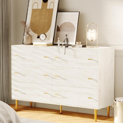 Farmhouse 6 Drawers Dresser for Bedroom, 47.2" Wide White Dresser Wood Rustic Chest of Drawers with Large Drawers