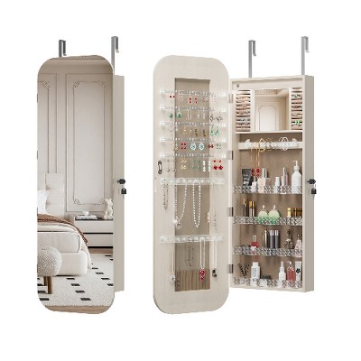 Lyngins 360° Jewelry Cabinet Standing, Jewelry Organizers & Storage with Full Length Mirror, Jewelry Armoire Organizer, Earring Holder Organizer