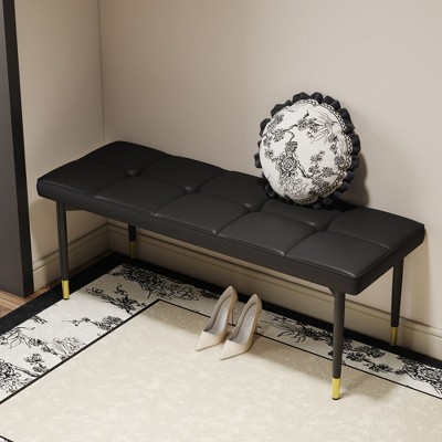 NicBex 47"/59" PU Leather Bench with Gold Accents,Shoe Bench with Sturdy Metal Legs,Entryway Bench for Bedroom,Living Room&Dining Room,Black