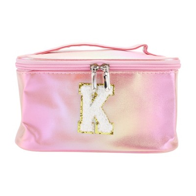 Unique Bargains Women's Square Letter K Makeup Bag Pink 1 Pc