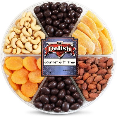 Holiday Chocolate Nuts, Dried Fruit Assortment Large Gift Tray 6-Pt by It's Delish