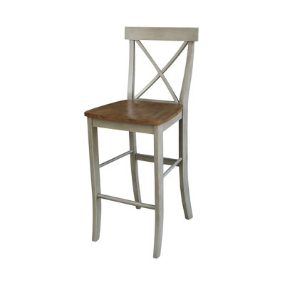 30" X Back Barstool Natural - International Concepts: Solid Wood, Square Seat, Armless