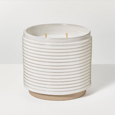 2-Wick Ribbed Ceramic Canvas Jar Candle Light Gray 12oz - Hearth & Hand™ with Magnolia: Soy & Paraffin Wax, Fresh Citrus Scent