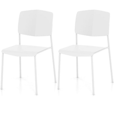ADILE Stackable Dining Chairs With Metal Legs & Curved Back, Set of 2, White