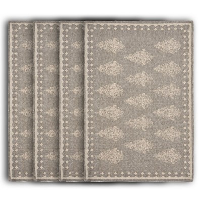 HomeRoots 19" Set of Four Gray And Cream Geometric Medallion Cotton Placemats
