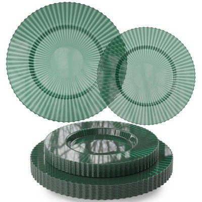 Earthtrends 40 Ct Gemstone Translucent Glasslike Plastic Fluted Plates Disposable Service 40 | 20 PCs 10 In Dinner Plates 20 PCS 8 In Dessert Plates
