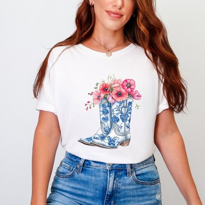 Simply Sage Market Cowboy Boots Floral Garment Dyed Tee
