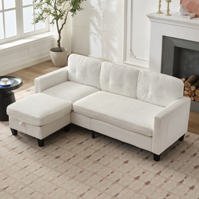 Mjkone 76" Convertible L-Shaped Sectional Sofa with Storage Ottoman,Corduroy 3-Seater Couch