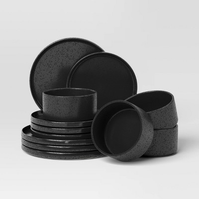 12pc Stoneware Stella Dinnerware Set Black - Threshold™