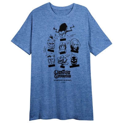 Creature Commandos Character Head Outlines Women's Blue Heather Crew Neck Short Sleeve Night Shirt