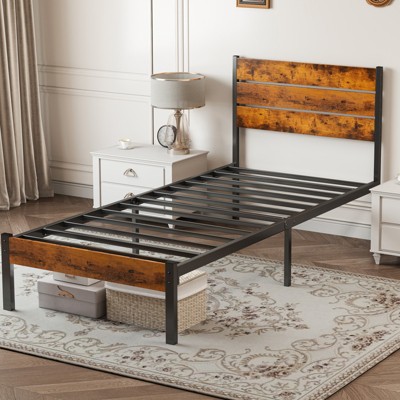 Alvantor Metal Platform Bed Frame with Headboard and Footboard 800LBS Support Wooden Slats No Box Spring Needed Storage Black